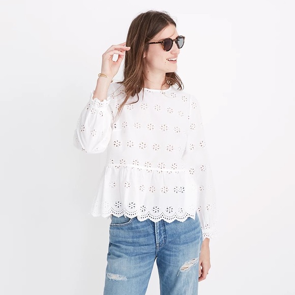 MADEWELL Eyelet Keyhole Peplum Top in Black - Picture 13 of 14